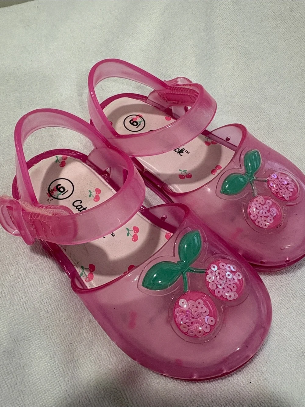 Cat & Jack Pink Jelly Sandals with Sequin Cherry Detail